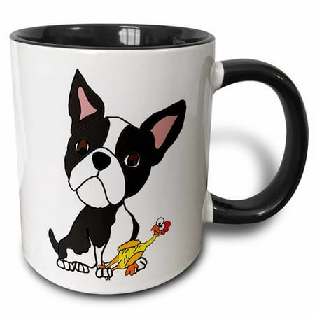 3dRose Funny Cute Boston Terrier Puppy Dog with Rubber Chicken Toy Coffee