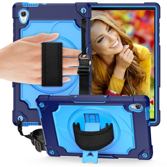 Allytech Case for Lenovo Tab M10 HD 2nd Gen (TB-X306X) / Smart Tab M10 HD 2nd Gen (TB-X306F) 10.1" 2020 Released, Heavy Duty Shockproof Cover Case with Hand Strap Rotating Kickstand,Navyblue/Blue
