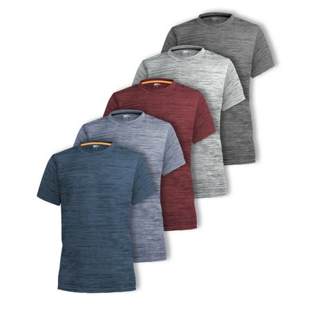 [5 Pack] Men’s Dry-Fit Active Athletic Performance Crew Neck T Shirts - Running Gym Workout Short Sleeve Quick Dry Tee Top