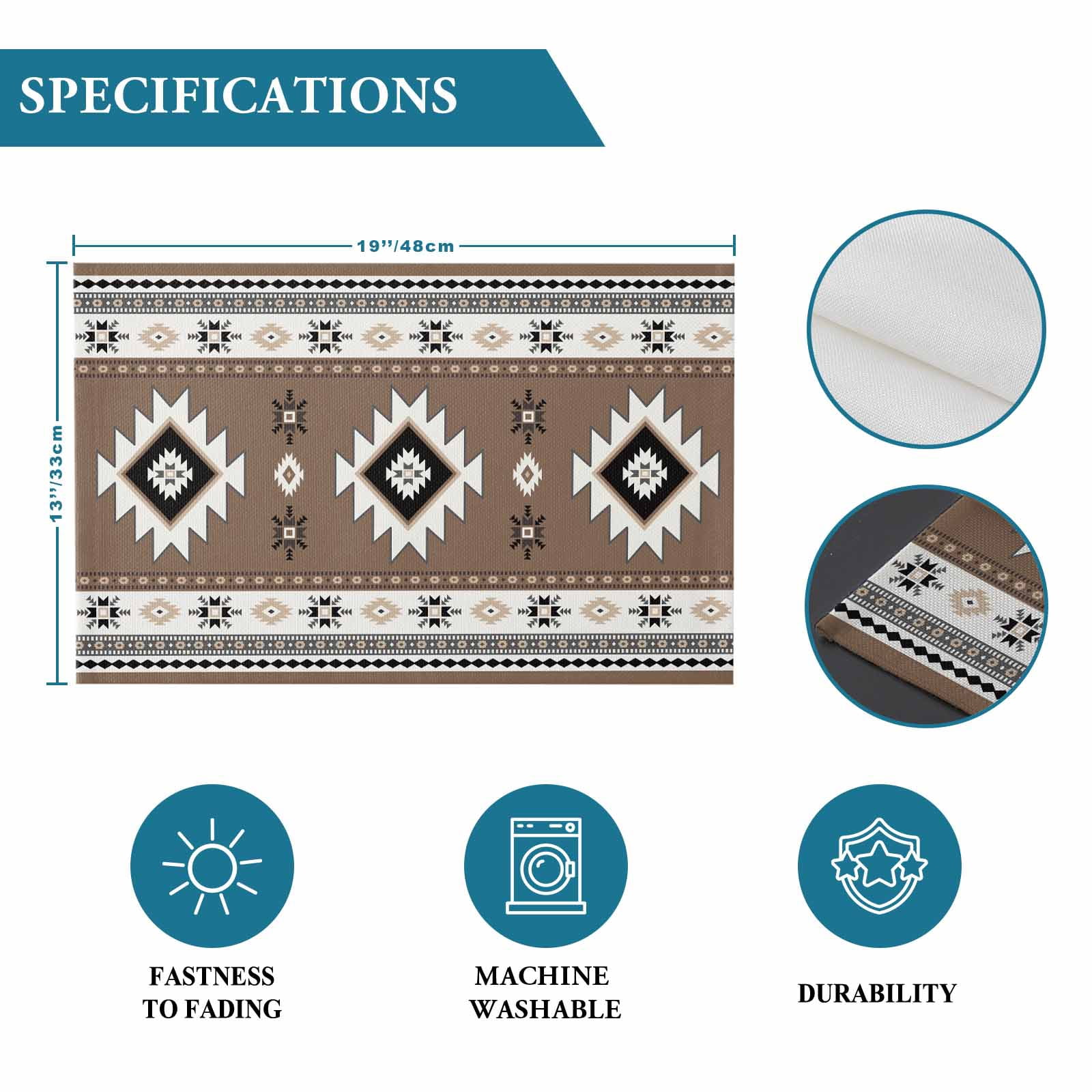 Placemats Set of 4, Brown Boho Placemats Set of 4, Southwest Tribal Aztec Geometric Tablemats Washable Placemat Table Decoration for Kitchen Table Dinner Party Home Decor Indoor Outdoor 13x19 Inch