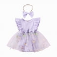 thumbnail image 1 of NIEWTR Robe à Col Licou Superposée à Blocs de Couleur pour Bébé Fille, Sans Manches, Fluide, Tenue d'Été (Violet, 0-3 Mois), 1 of 4