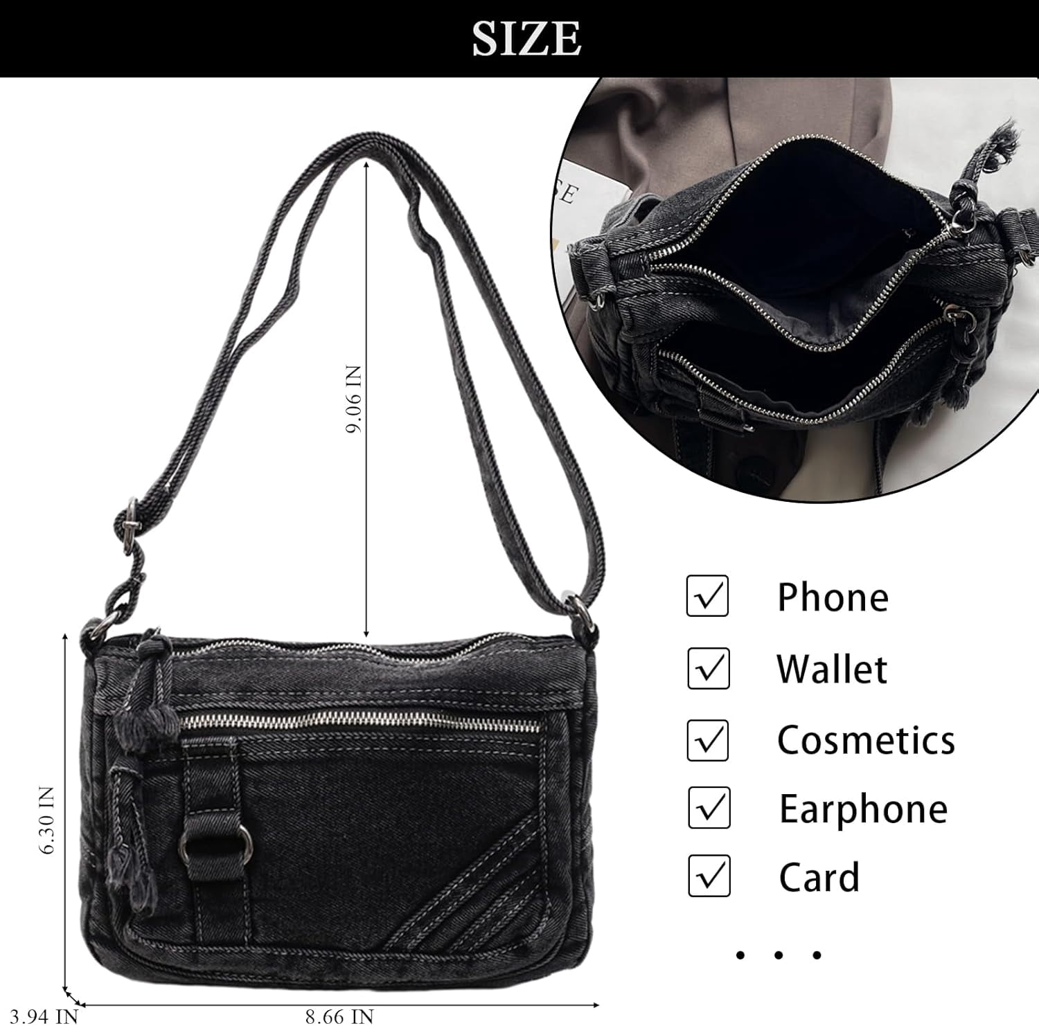 Denim Crossbody Bags for Women Small Jean Purse Casual Denim Shoulder Bag Handbag