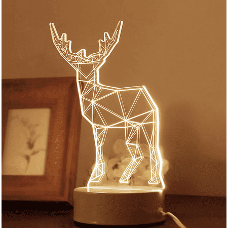 

Desk lamp plug-in acrylic led warm light lamp children s birthday gift bedroom creative night lamp (elk three-color light)