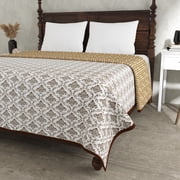 JAIPUR FABRIC® 180 TC 100% Pure Cotton Ethnic Double Bed Dohar (90 X 100 Inches), Brown