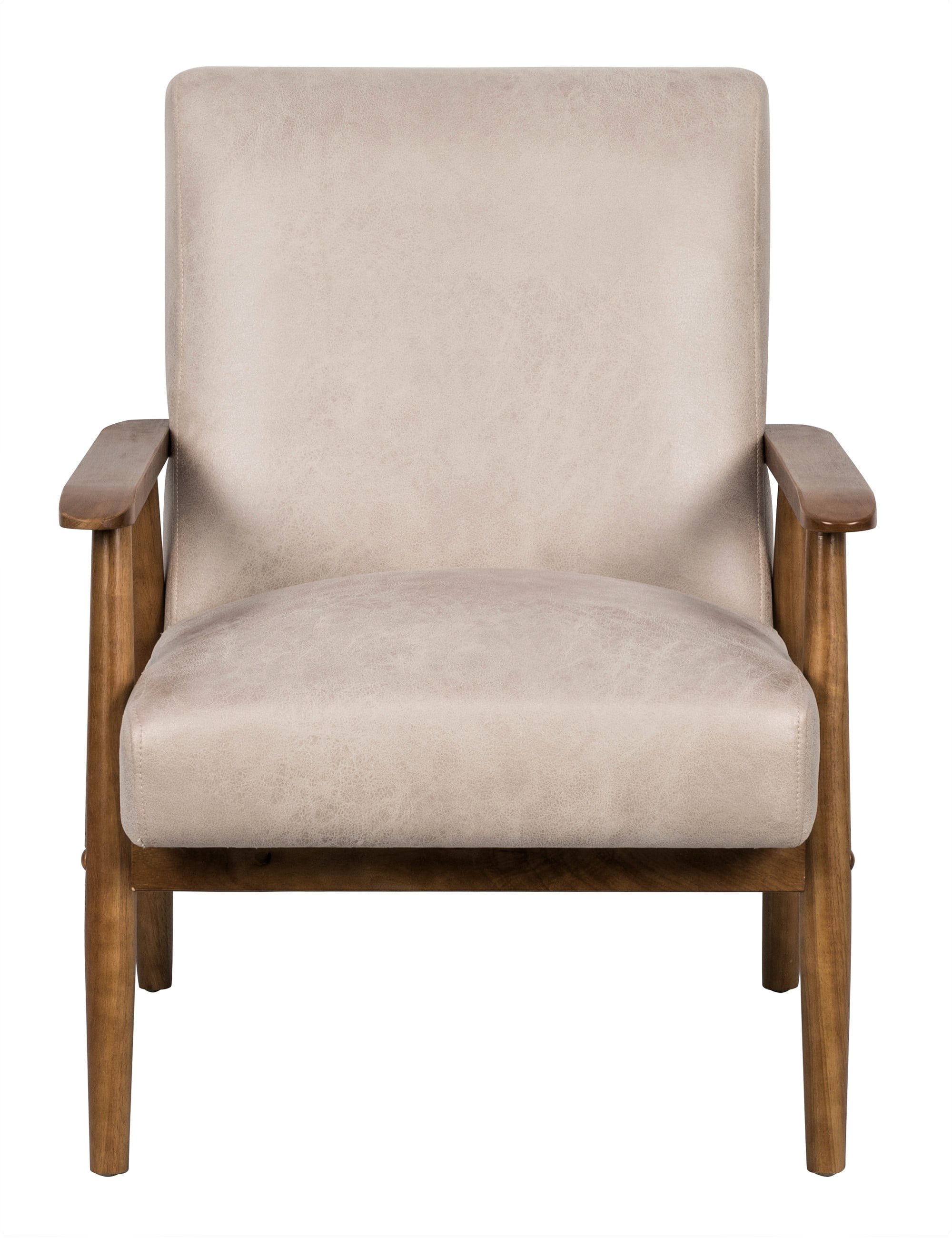 Mintazer Mid-Century Modern Leather-Look Accent Chair, Armchair for Living Room Bedroom, Light Camel