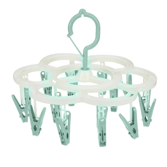 AKEGAMN Laundry Rack Strong Load Bearing 360 Rotation Foldable Anti Slip 16 Clips Clothes Drying Rack For Home Green