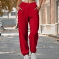 thumbnail image 2 of felwors Women's V Crossover Waist Sweatpants Baggy Y2K Jogger Pants Wide Leg Fleeced Lounge Pants Red, M, 2 of 6