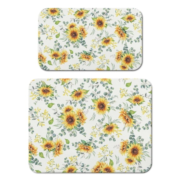 2 Pack Washable Rubber Sunflower Cute Floral Dish Drying Mats for Kitchen Counter Home Large Coffee Bar Pad Accessories and Decor for Utensils Stemware (2pcs 18''x24'' 19.5''x12'')