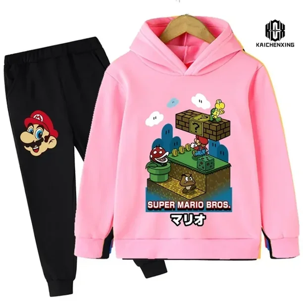 Ropa de Super Mario para niños, sudadera informal, chándal para niños, traje deportivo para niños, Sudadera con capucha y pantalones, traje de 2 piezas