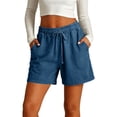thumbnail image 3 of Women's Jean Shorts Drawstring Mid Waisted Denim Shorts with Pockets Casual Summer Jeans Trendy by Yigetop Blue XS, 3 of 7