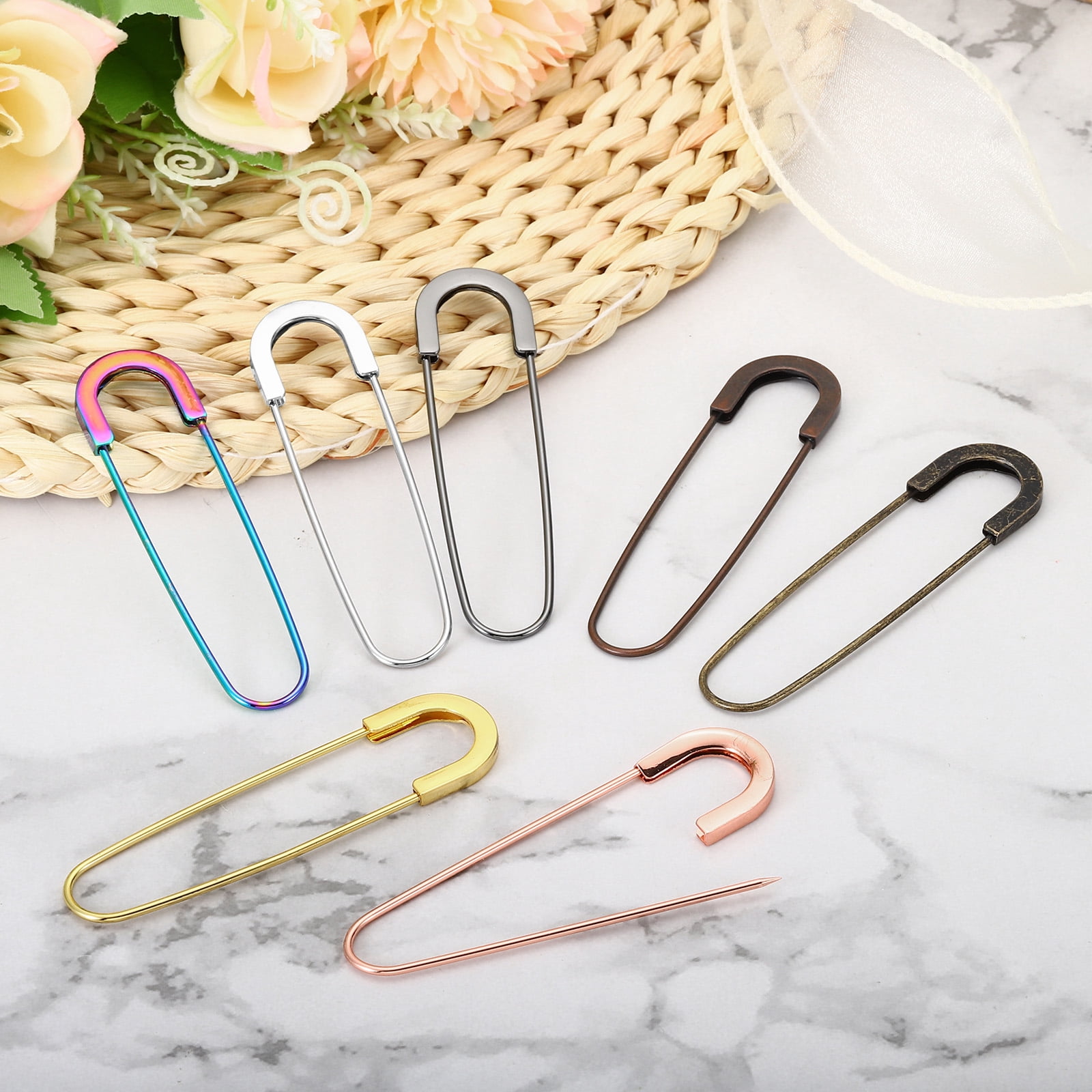 Uxcell Large Safety Pins 80mm / 3.15 Inch Metal Giant Sewing Safety Pins Clips Multicolored, 21pcs
