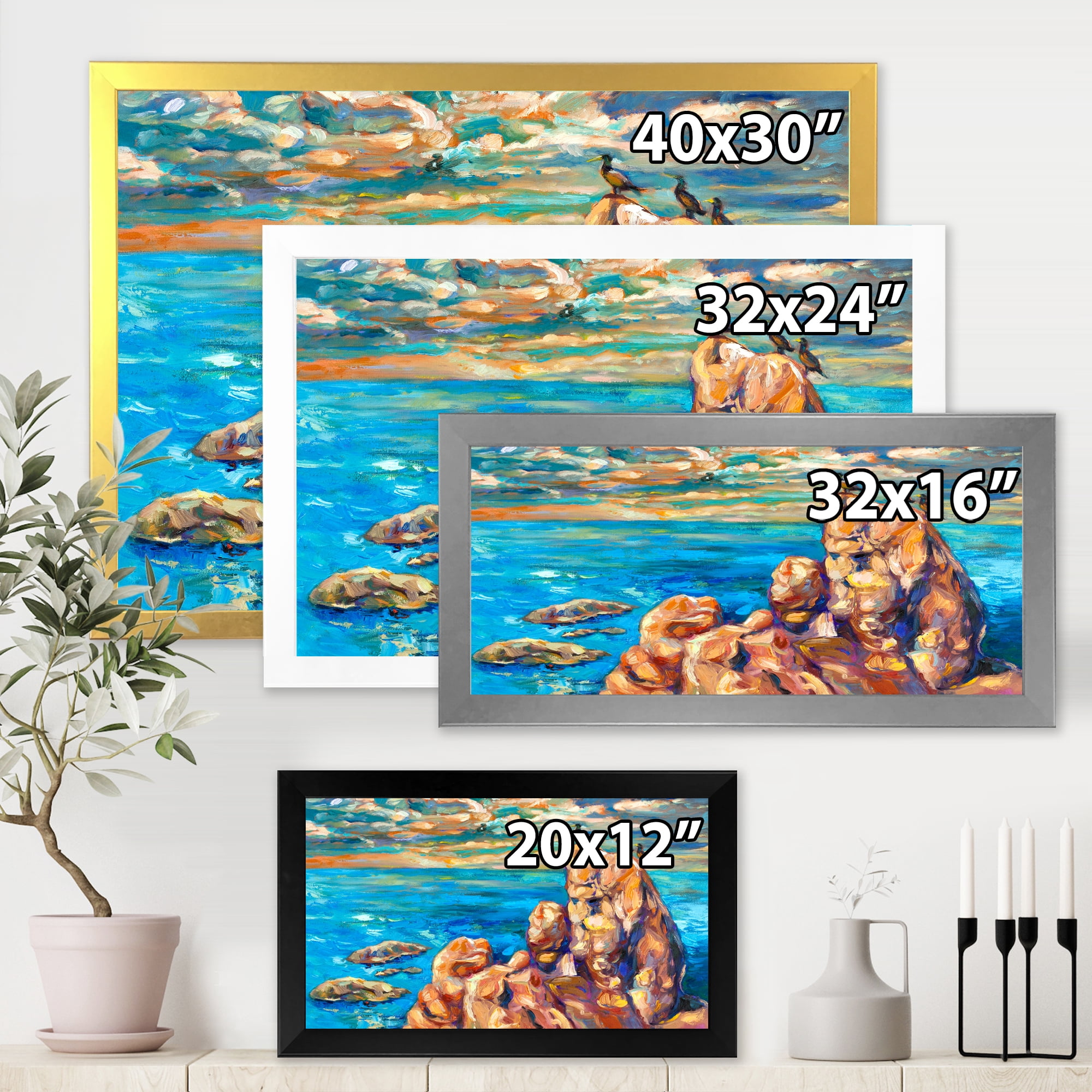 Designart 'The Blue Ocean By Rocky Cliffs I' Nautical & Coastal Framed Art Print