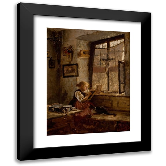 Herman Hartwich 12x14 Black Modern Framed Museum Art Print Titled - Girl with Cat