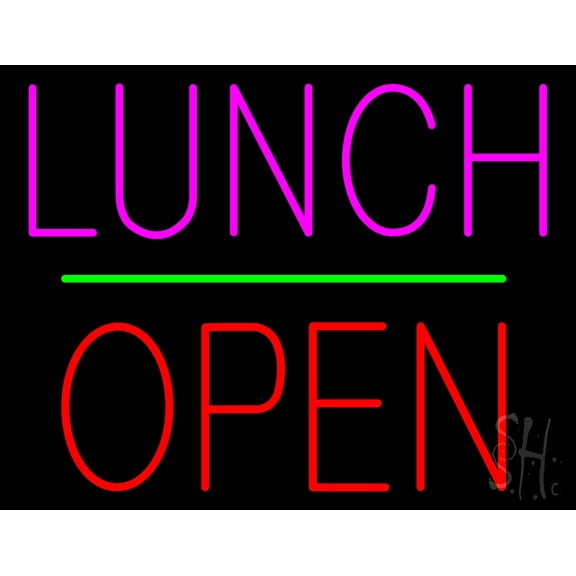 Lunch Block Open Green Line LED Neon Sign 15 x 19 - inches, Clear Edge Cut Acrylic Backing, with Dimmer - Bright and Premium built indoor LED Neon Sign for restaurant window and interior decor.