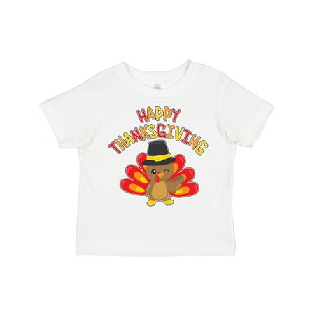

Inktastic Happy Thanksgiving Cute Turkey in Pilgrim Hat Boys or Girls Toddler T-Shirt