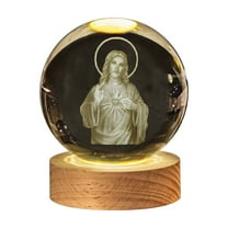 OAVQHLG3B 3D Engraved Crystal Jesus Holy Family Statue Figurine, 3D Crystal Ball Holy Family Statue Catholic with Wooden Base, Crystal Praying Hands with Jesus Christian Religious Easter Gifts