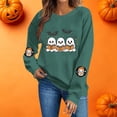 thumbnail image 2 of FAVIPT Cute Halloween Graphic Sweatshirt Women Ghost Print Pullover Tops Long Sleeve Crew Neck Sweatshirts Army Green,L, 2 of 8