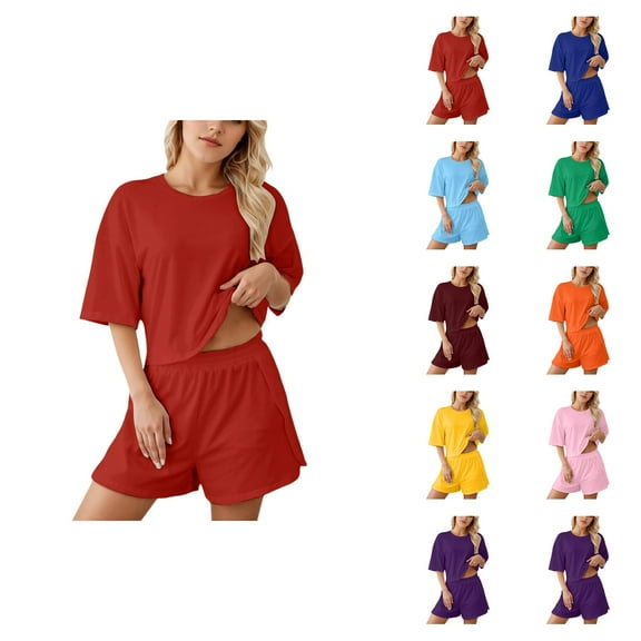 Women's Pajama Sets – Silk Sleepwear, Comfortable Lounge Sets for Elegant Nights Ladies Fashion Pajama Set Solid Color Loose Shorts Set