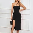 thumbnail image 5 of Women's Elegant One Shoulder Sleeveless Split Hem Wrap Ruched Party Cocktail Midi Dress, 5 of 5