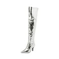 thumbnail image 2 of Bnwani Women Boots Fall Winter Pointed Zipper High-Heel High 0 Boot Silver Size 7.5, 2 of 8