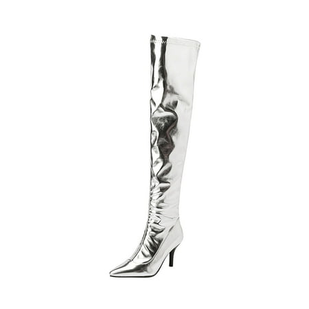 

Fesfesfes Wide Calf Boots For Women Shoes Sexy Fall Winter Pointed Thin High Heels Side Zippered Long Boots Over Knee Boots US:8.5(41)