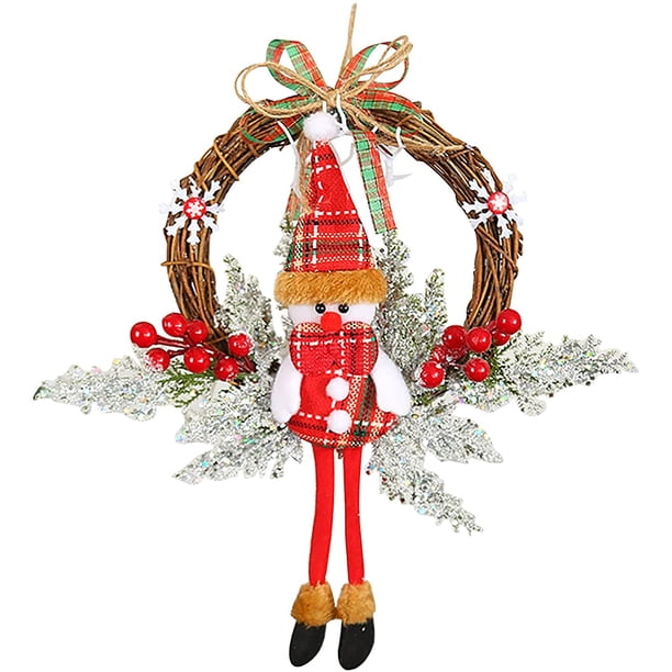 Corona de Navidad, Muñeco de nieve Decoración de la puerta Colgante Decoración de la corona del árbol de Navidad al aire libre para su puerta, pared o ventana Chimenea Pared de ratán Xemadio WLJ-2469