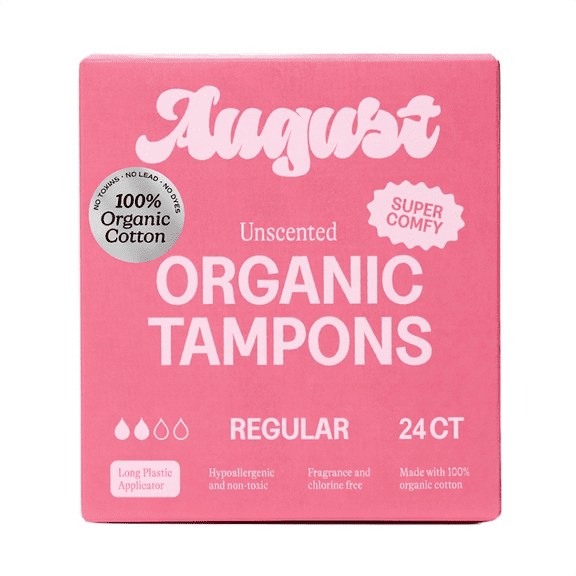 August Organic Cotton Regular Tampons, 24 Count
