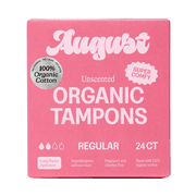 August Organic Cotton Regular Tampons, 24 Count
