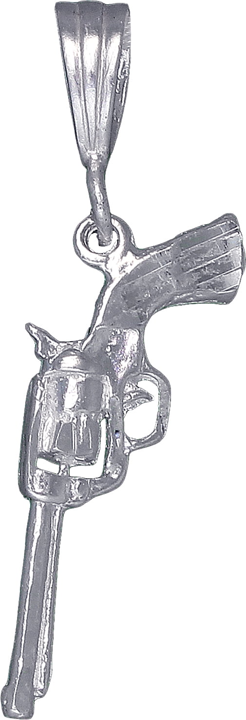 Sterling Silver Revolver Gun 3D Pendant Necklace Diamond Cut Finish with Chain 