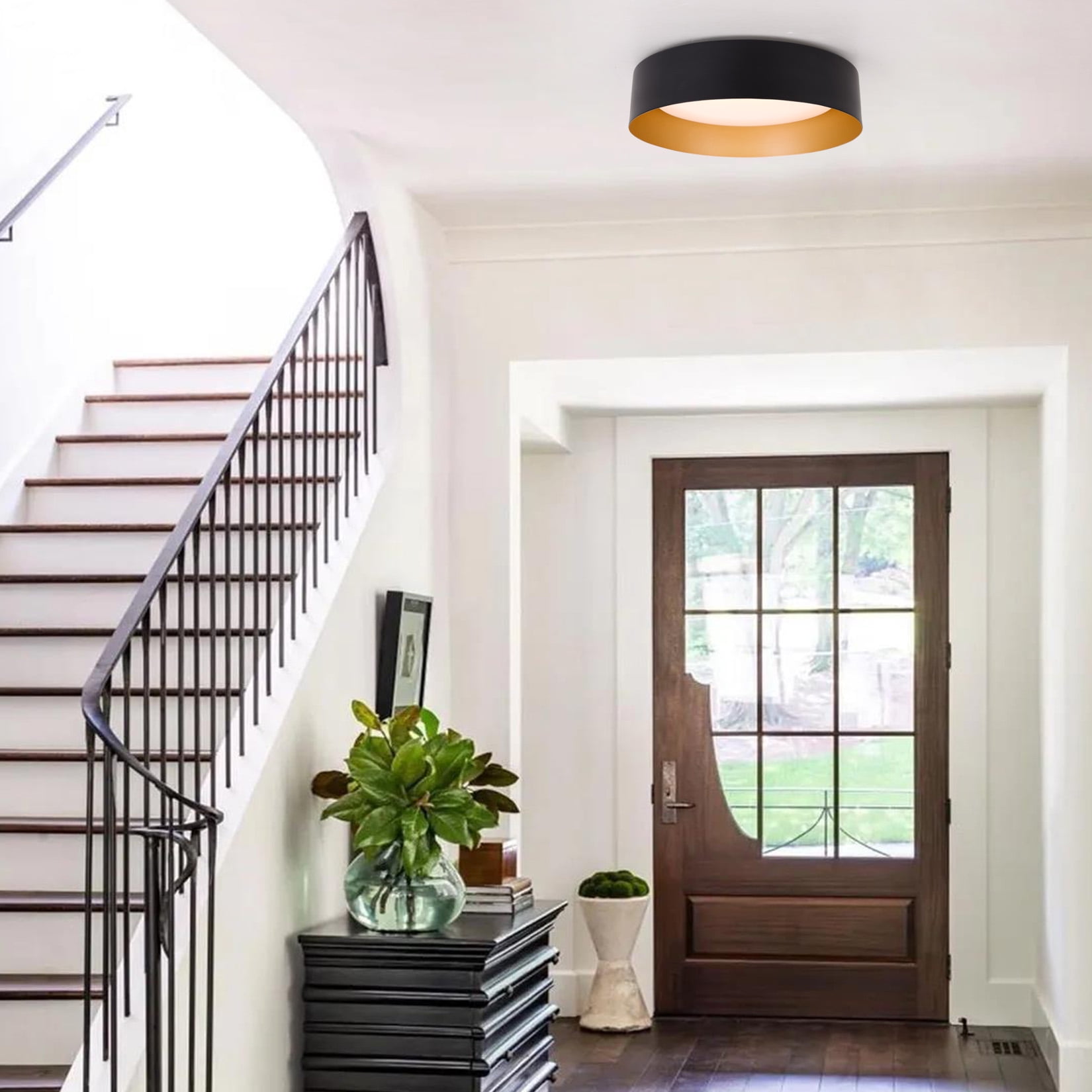 BESTOMINE Flush Mount Ceiling Light,12.5 inch LED Ceiling Light Fixture,Matte Black with Gold Inside,3000K/Warm White/18W(100w Equiv.),Dimmable Outdoor Lighting Fixtures Ceiling for Bedroom Hallway