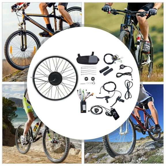 Electric Bicycle Conversion Kit - 24in Front Wheel Motor, 500W Brushless Gear Motor, 5-Speed Control, Display, V-Brake & Disc Brake Compatible, Easy Assembly