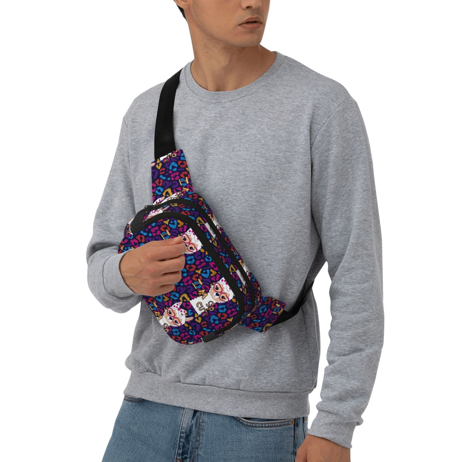 Picia Llama Alpaca Print Square Double-Layer Waist Bag Mini Adjustable Waist Belt Bag Exercise Running Travel Hiking
