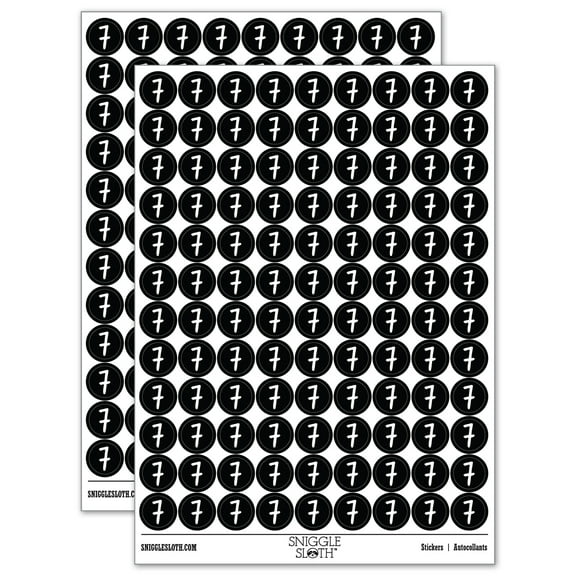 Number 7 Seven Felt Marker Font 200  Round Stickers - Black - Gloss Finish - 0.50" Size