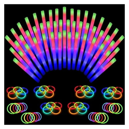 100 Glow Sticks Bulk - 36 LED Foam Sticks Glow in the Dark Party Supplies with 3 Modes Flashing Effect, Glow Batons Party Favors for Party Wedding Birthday Concert Christmas