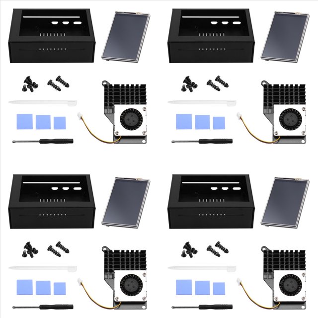 4 Conjunto Pantalla Táctil de 3,5 Pulgadas para 5, con Carcasa de Metal y Radiador Negro con Enfriador Activo