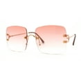 thumbnail image 3 of Classic 90s Rimless Large Rectangle Luxury Sunglasses Gold Rose Red, 3 of 4