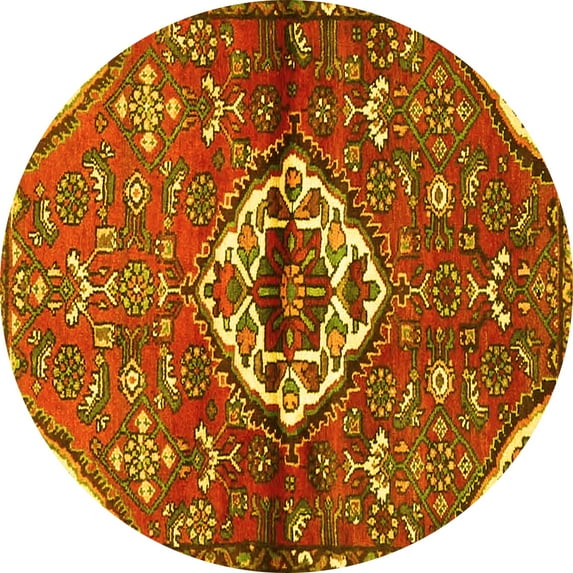Ahgly Company Machine Washable Indoor Round Medallion Yellow Traditional Area Rugs, 3' Round
