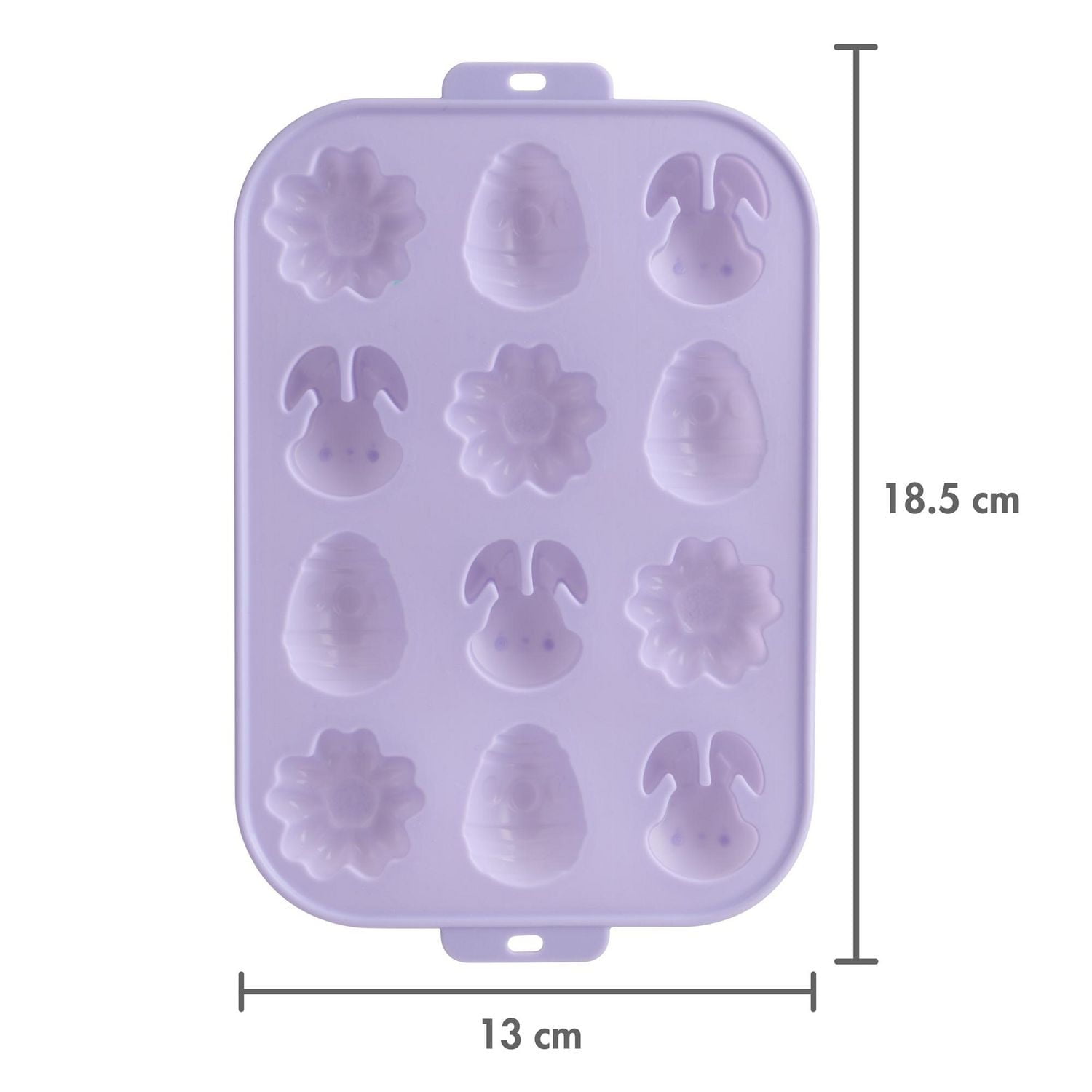 Moule à chocolat Way to Celebrate, Lapins, Fleurs et Oeufs de Pâques, mauve