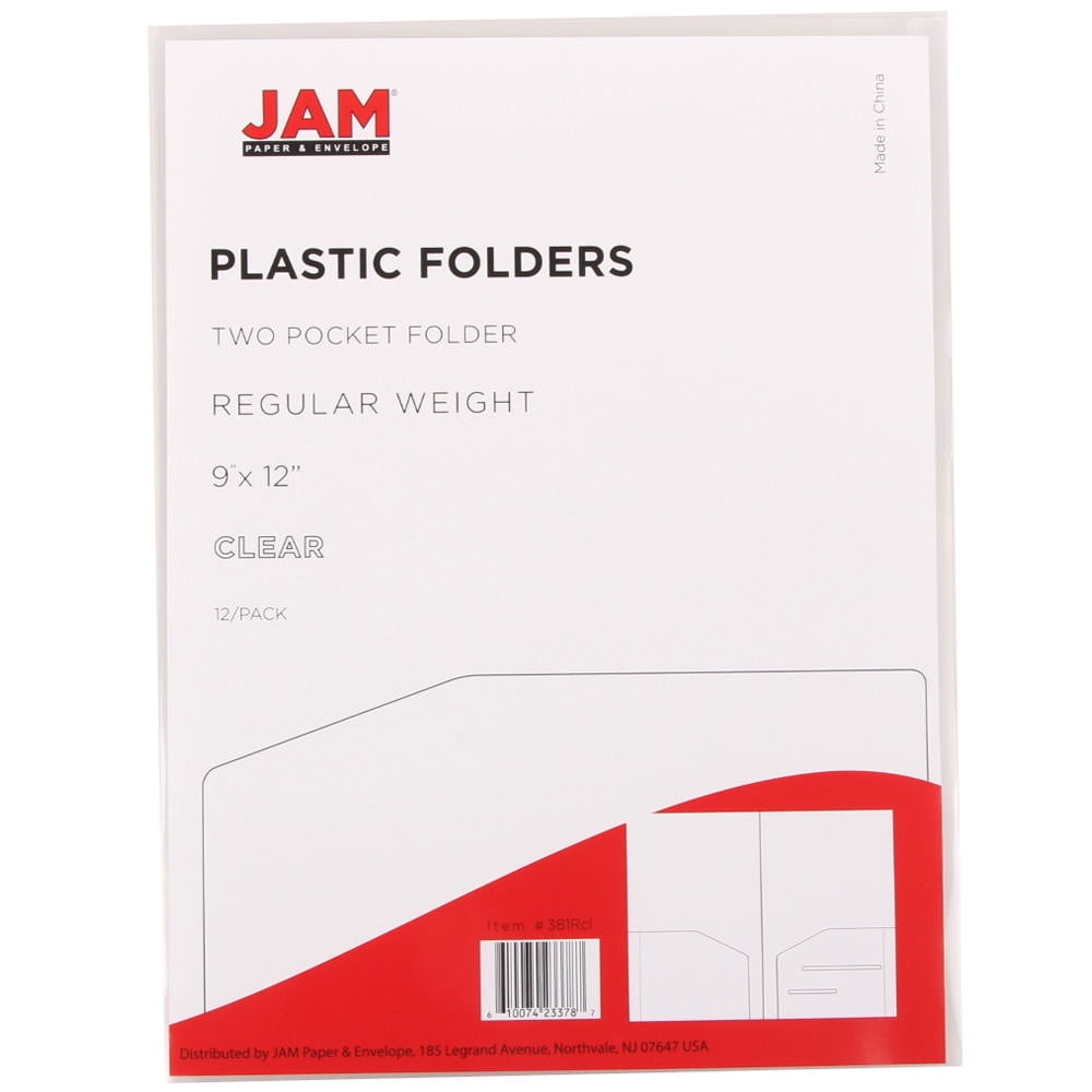 JAM Paper Plastic Regular Weight Two Pocket Presentation Folder, Clear, 108/pack