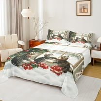 Feelyou 3D Car Kitten Twin Sheet Sets for Teens, Christmas Tree Gifts Twin Fitted Sheet, Animal Lover Flat Sheet, Microfiber Bedroom Decor, 3 Pieces