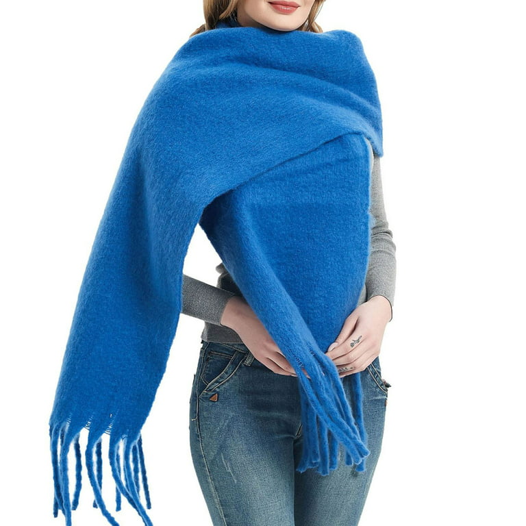 GUIGUI Women's Winter Oversized Solid Color Tassel Long Blanket