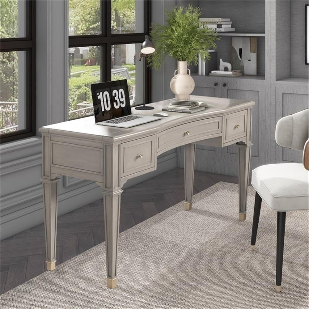 Scranton & Co 55" 3-Drawer Executive Desk in Grey Cashmere Rubber Wood & Veneer