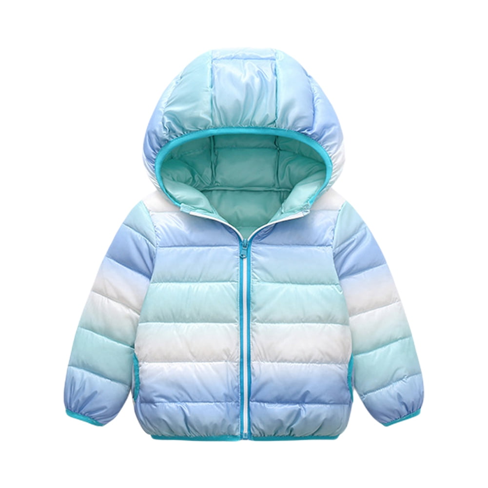 Children Baby Girl Boy Stripe Rainbow Winter Warm Jacket Hooded Windproof Coat 
