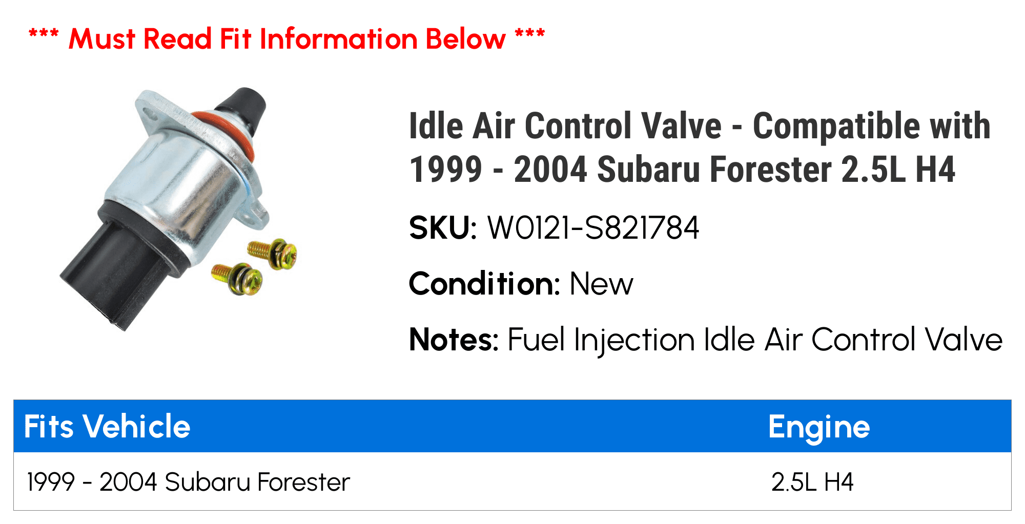 Idle Air Control Valve - Compatible with 1999 - 2004 Subaru Forester 2.5L H4 2000 2001 2002 2003