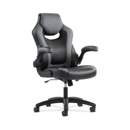 Sadie Racing Gaming Computer Chair- Flip-Up Arms, Black and Gray Leather (HVST911)