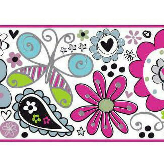 878769 Doodlerific Funky Floral Wallpaper Border BS5415b