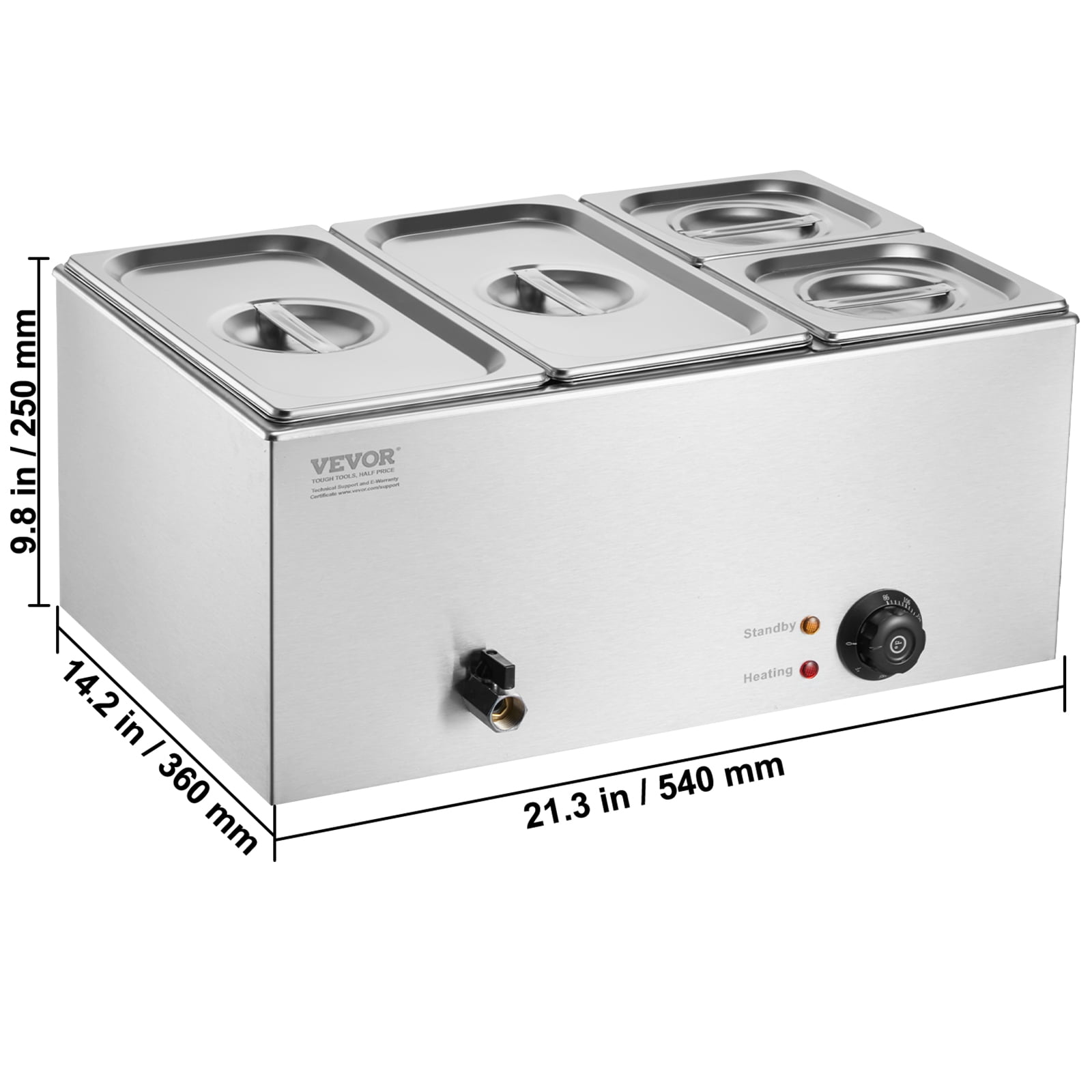 VEVOR 4-Pan Commercial Food Warmer, 16.4QT Electric Steam Table, 1200W Professional Countertop Stainless Steel Buffet Bain Marie with 86-185°F Temp Control for Catering and Restaurants, Silver