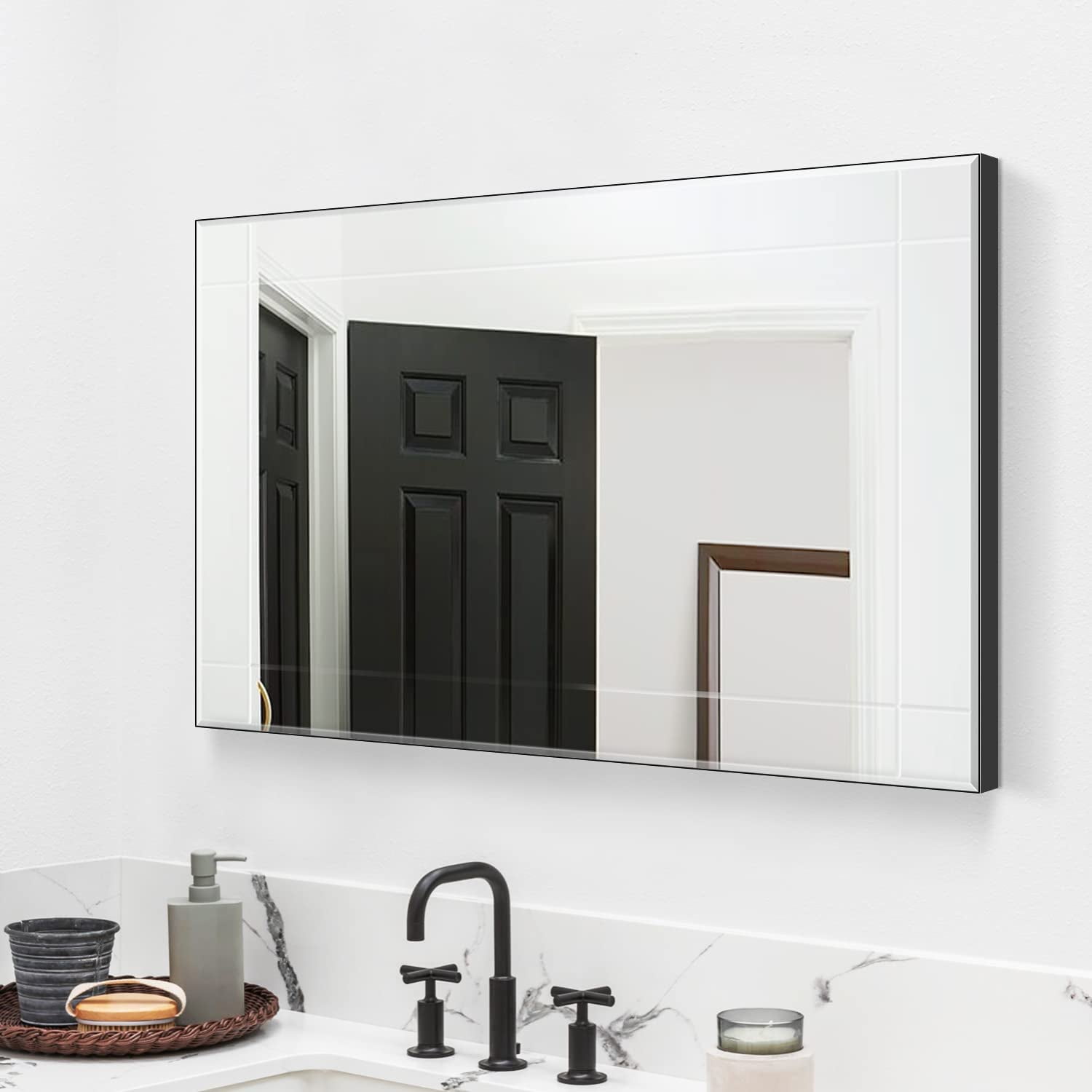 YOUTENG Gold Metal Framed Bathroom Mirror for Wall, 22X30 Inch Rounded Rectangle Matte Gold