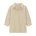 thumbnail image 5 of Girls Linen Shirts Long Sleeve Button Down Collared Dress Shirt for Girls Cotton Blouse Casual Tunic Tops School Uniform,Beige 7-8Y, 5 of 6