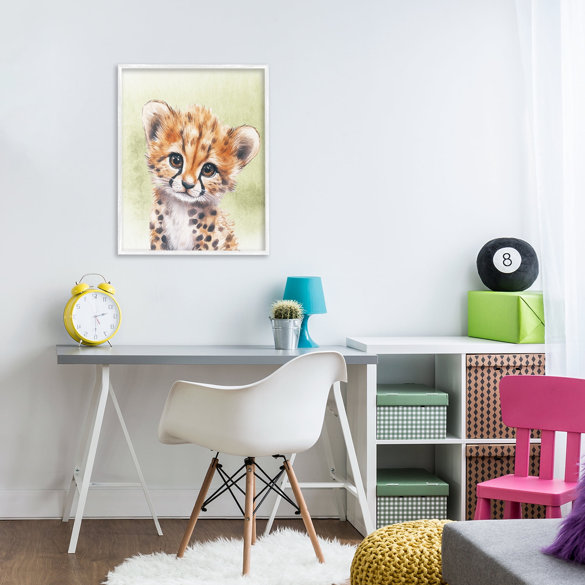 Stupell Industries Jungle Friends Baby Cheetah White Framed Giclee Art, design by Christine Simpson Art